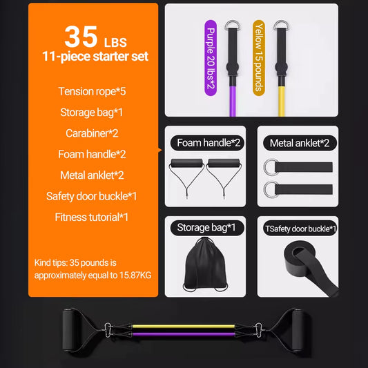 10-14Pcs/Set Pull Rope Bodybuilding Resistance Bands Set Multi-Function Tensioner Suit Muscle Training Belt Elastic Bands