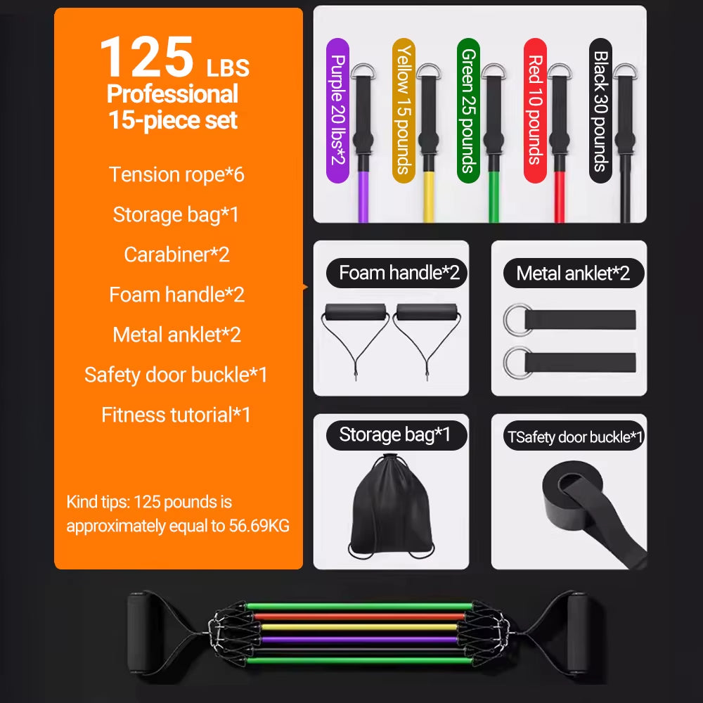 10-14Pcs/Set Pull Rope Bodybuilding Resistance Bands Set Multi-Function Tensioner Suit Muscle Training Belt Elastic Bands
